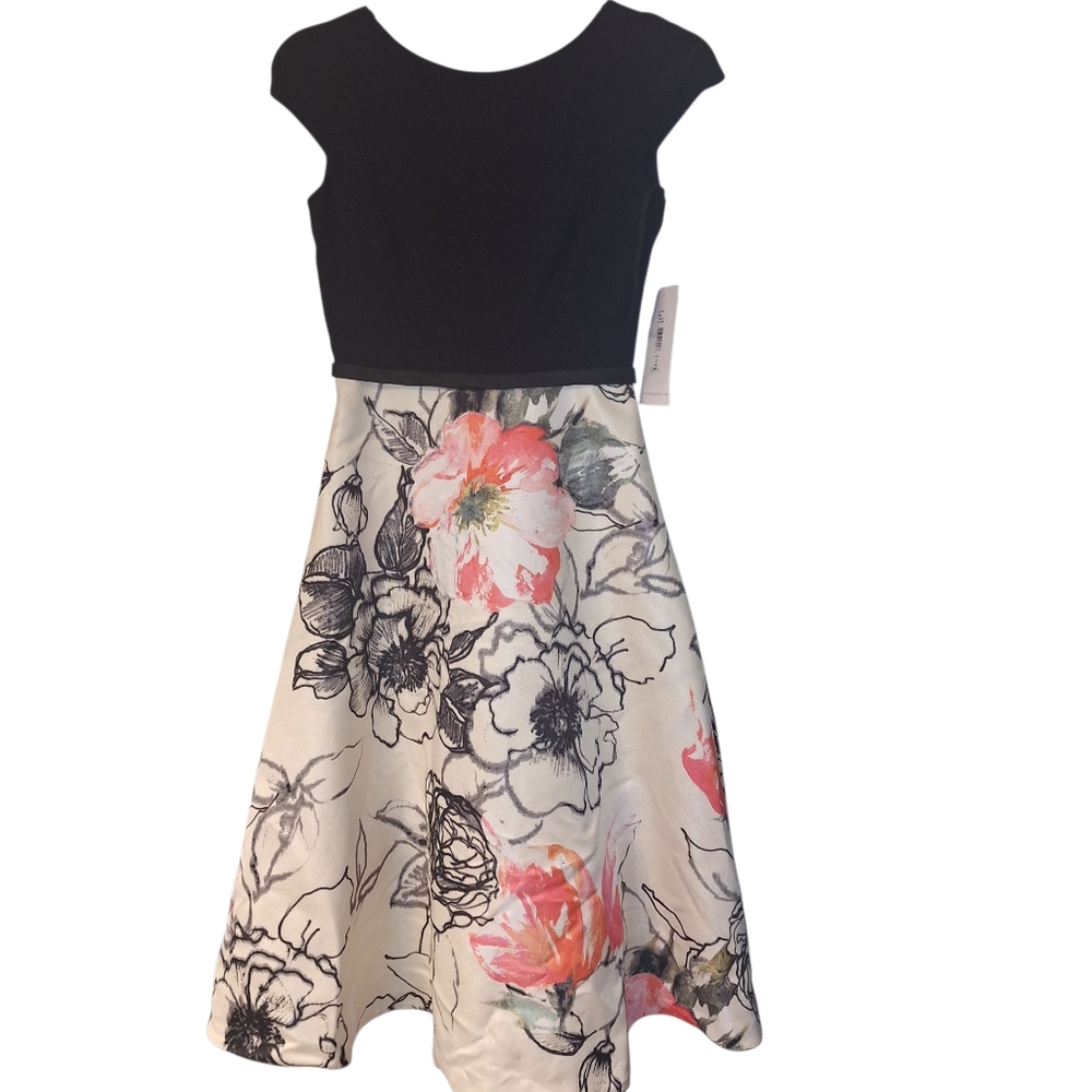 Theia Couture Dress Sz 6 Formal Black Floral Pockets New NWT Party Cocktail